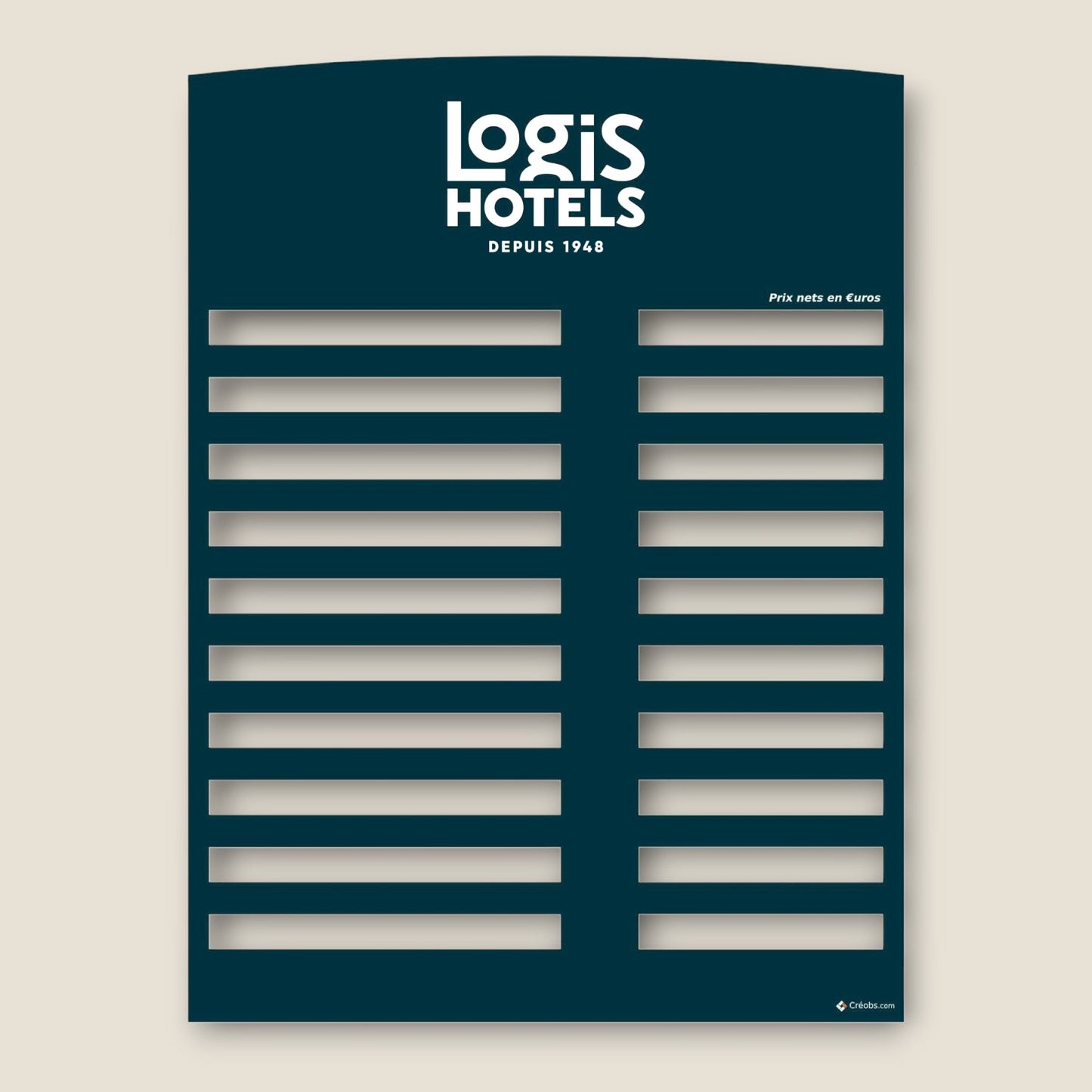 Cover pour ancien tableau tarifs des chambres 10 Lignes | Logis