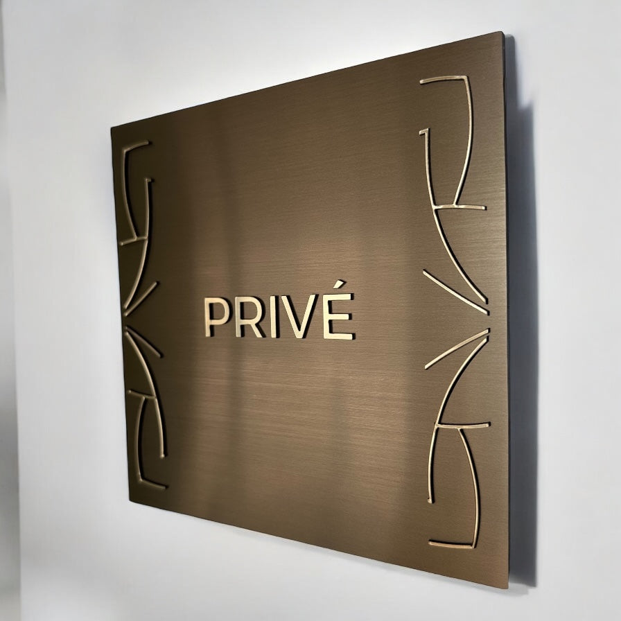 Plaque Privé Bronze Texte en relief Or brossé