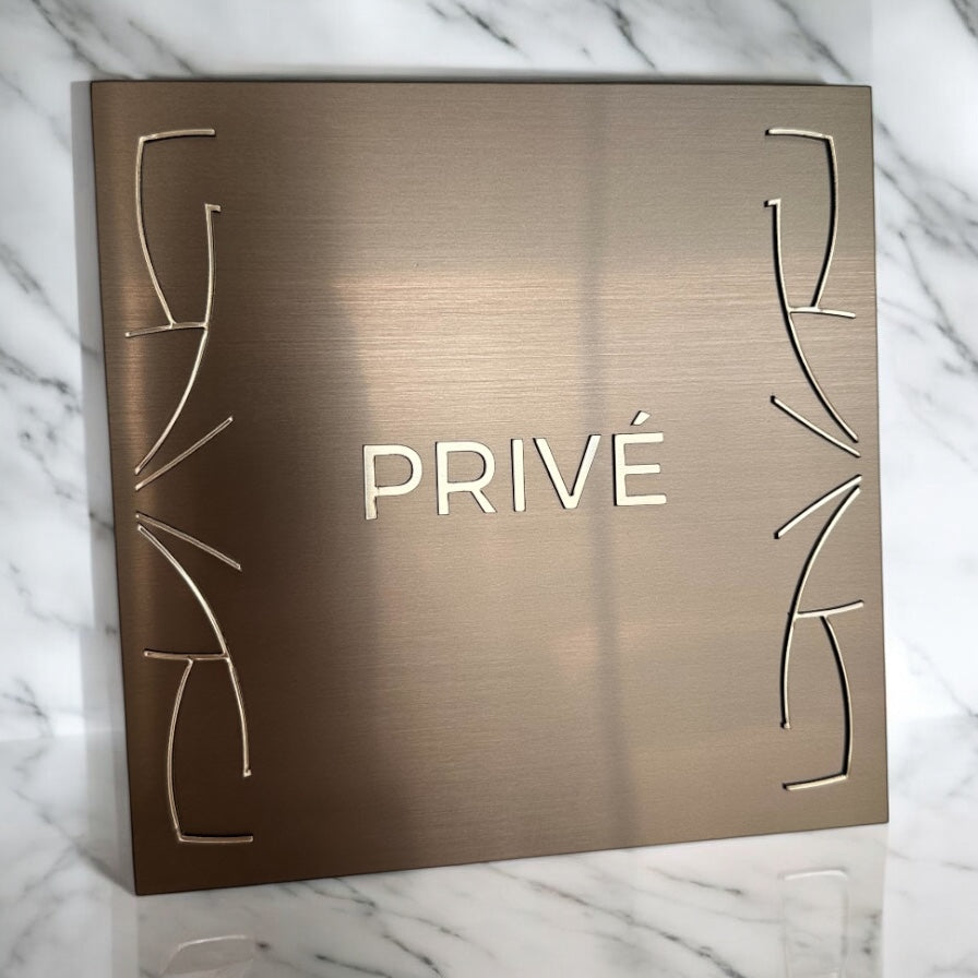 Plaque Privé Bronze Texte en relief Or brossé