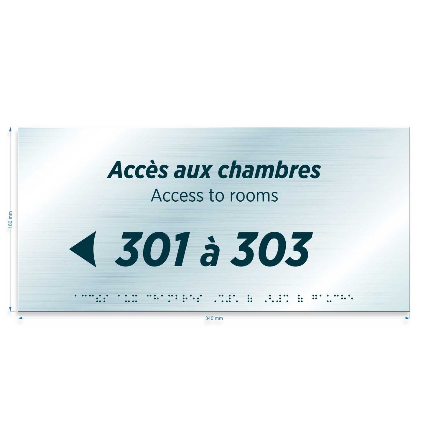 Plaque Accès aux chambres simple directionnel - Marquage en relief et braille