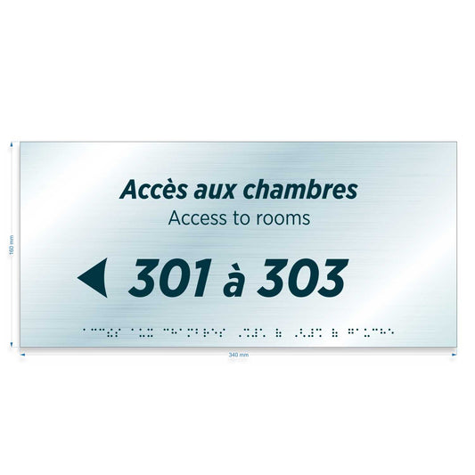 Plaque Accès aux chambres simple directionnel - Marquage en relief et braille