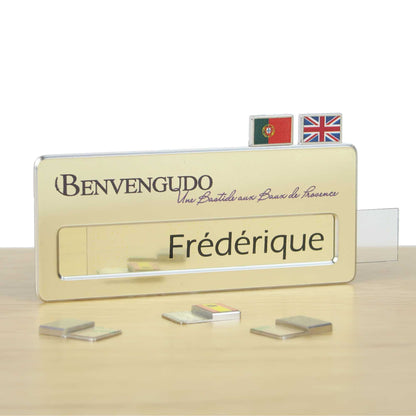 Badge aluminium Champagne à insert PREMIUM - Simple Ligne - 7 x 3 cm