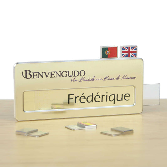 Badge aluminium Champagne à insert PREMIUM - Simple Ligne - 7 x 3 cm