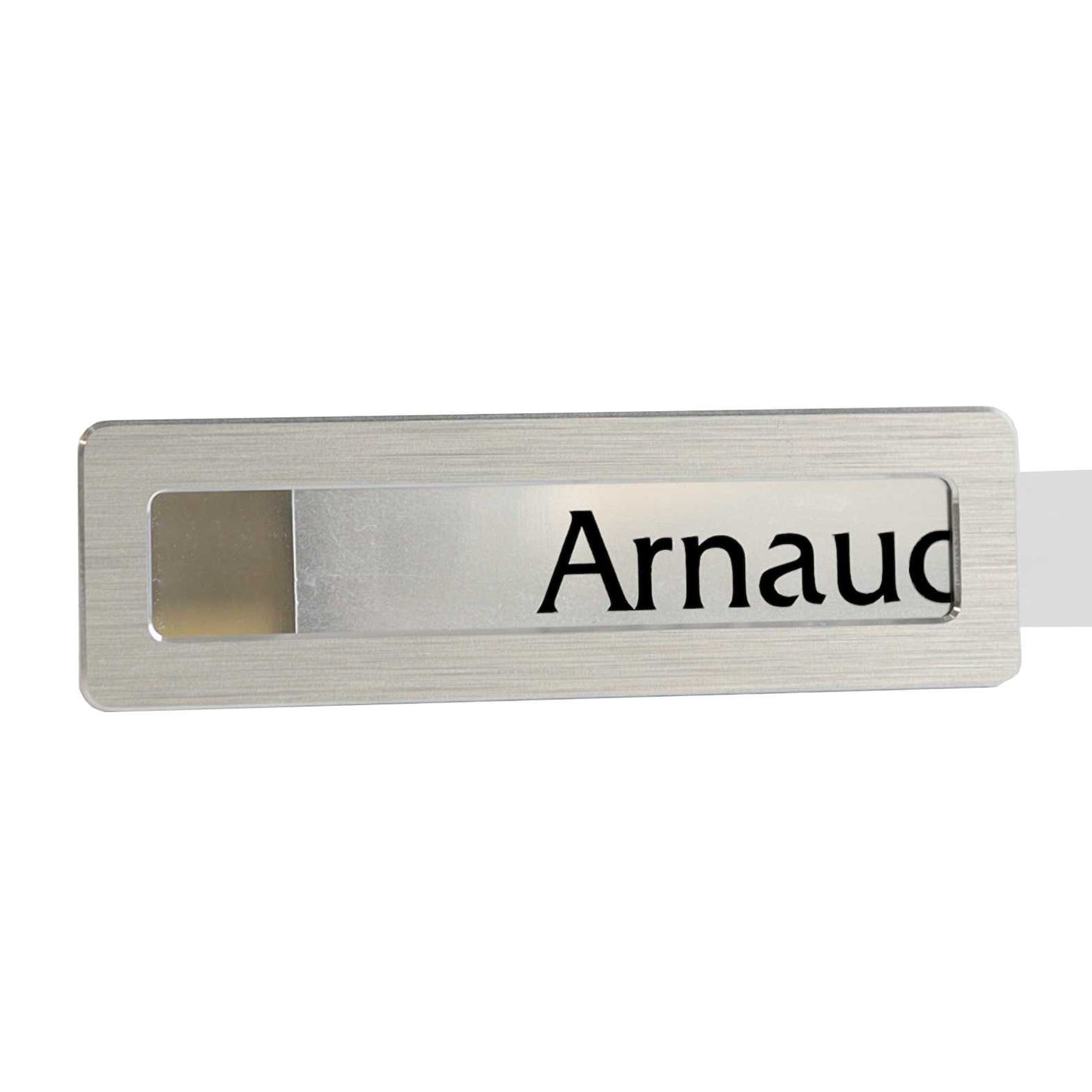 Badge aluminium argent Brossé à insert - Simple Ligne - 6,9 x 2 cm