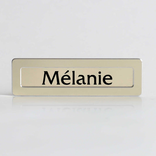 Badge aluminium Champagne à insert - Simple Ligne - 6,9 x 2 cm