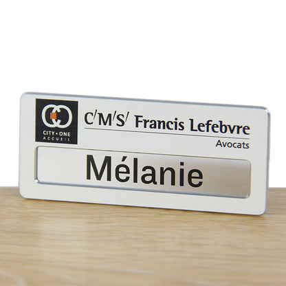 Badge aluminium blanc à insert PREMIUM - Simple Ligne - 7 x 3 cm