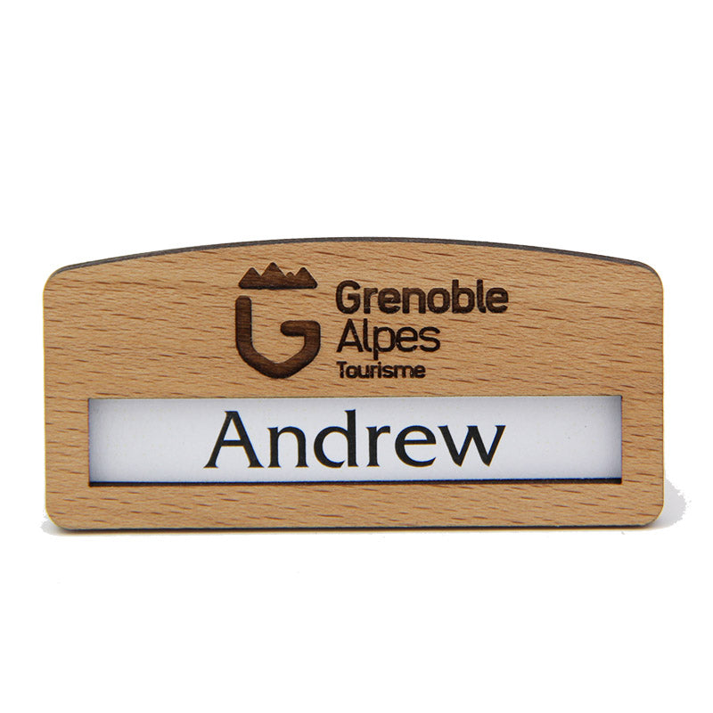 Badge Nominatif EcoBois 70 x 33 mm - Badge en Bois Écoresponsable