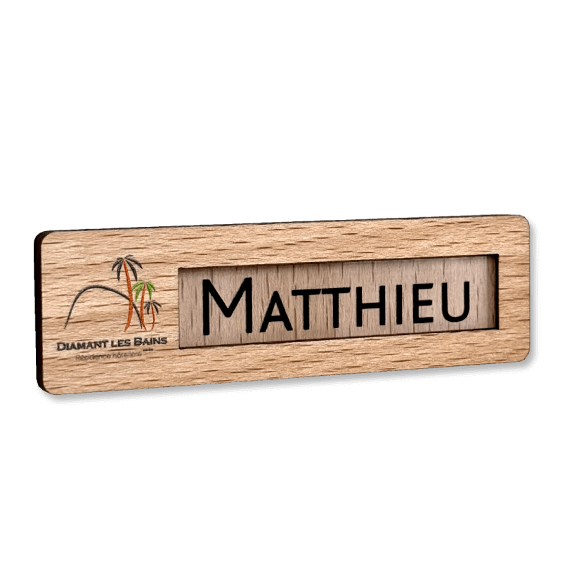 Badge Nominatif ECOBOIS 70 x 20 mm en Bois de Hêtre - Léger et Réutilisable