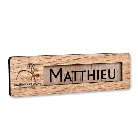 Badge Nominatif ECOBOIS 70 x 20 mm en Bois de Hêtre - Léger et Réutilisable