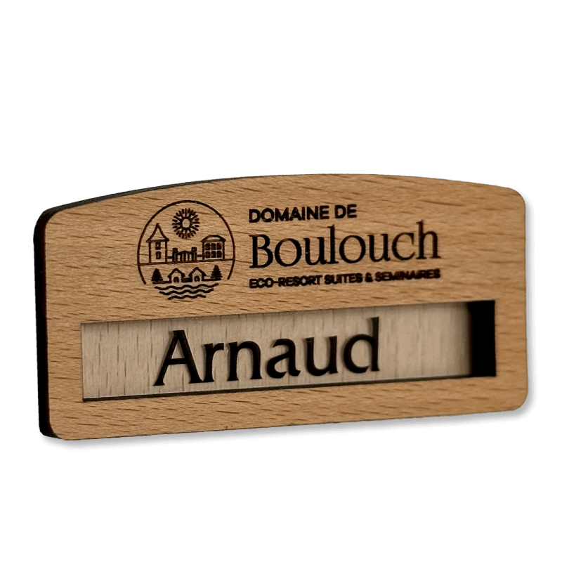 Badge Nominatif EcoBois 70 x 33 mm - Badge en Bois Écoresponsable