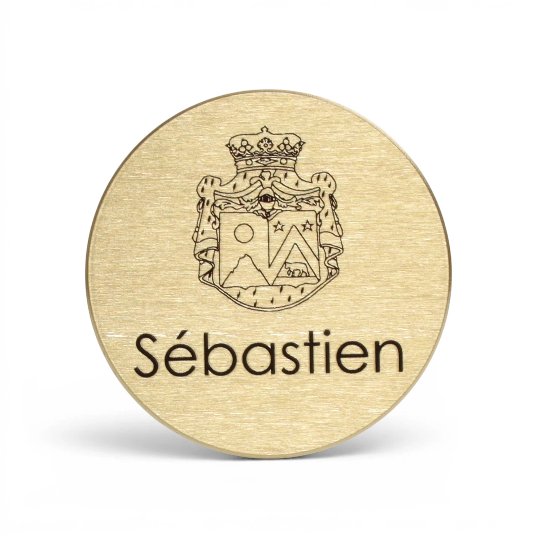 Badge porte-nom en laiton massif rond de diamètre 30 mm