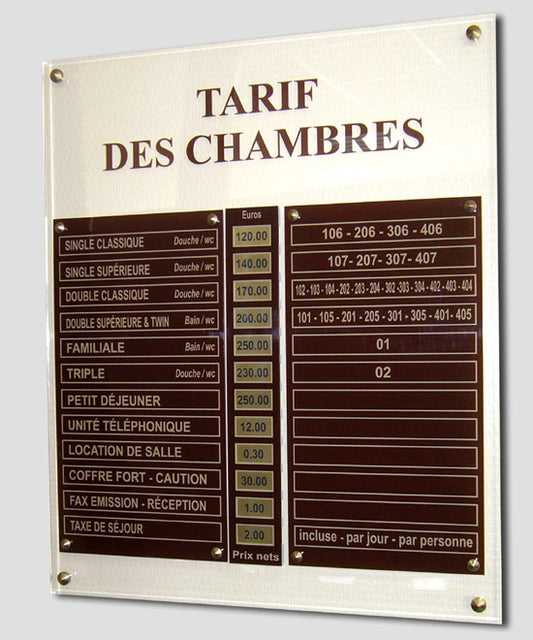 Tableau tarif sur mesure