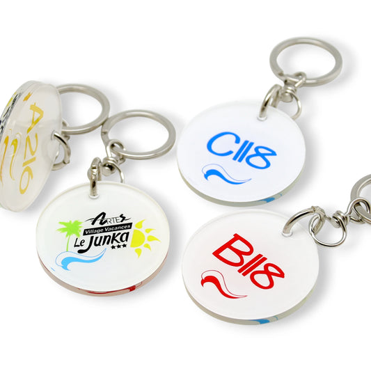 Porte-clés rond en Plexiglas - 4,5 x 4,5 cm