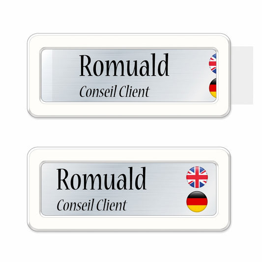 Badge aluminium Laqué Blanc à insert - 7 x 2,9 cm