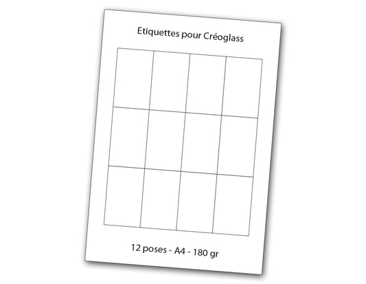 Lot de 4 pages de 12 étiquettes pour Créoglass