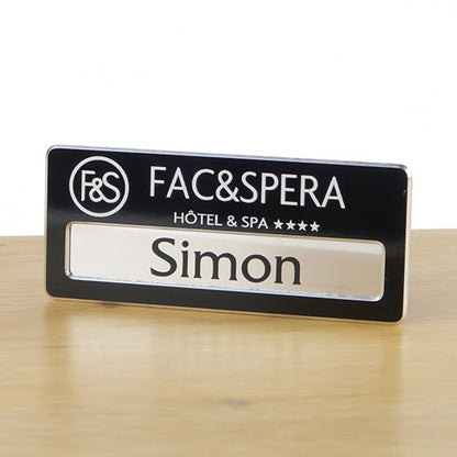 Badge aluminium Noir à insert PREMIUM - Simple Ligne - 7 x 3 cm