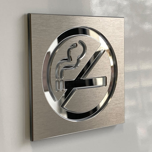 Plaque non fumeur en aluminium avec pictogramme miroir