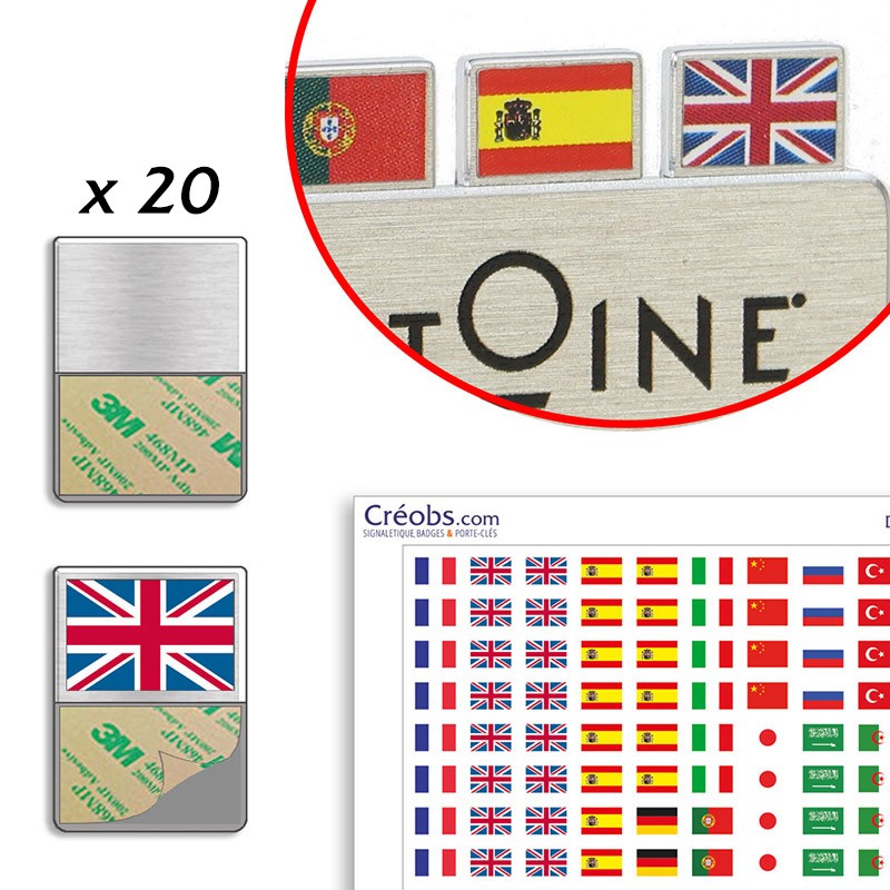 Kit de 20 porte drapeaux pour badge + 132 drapeaux