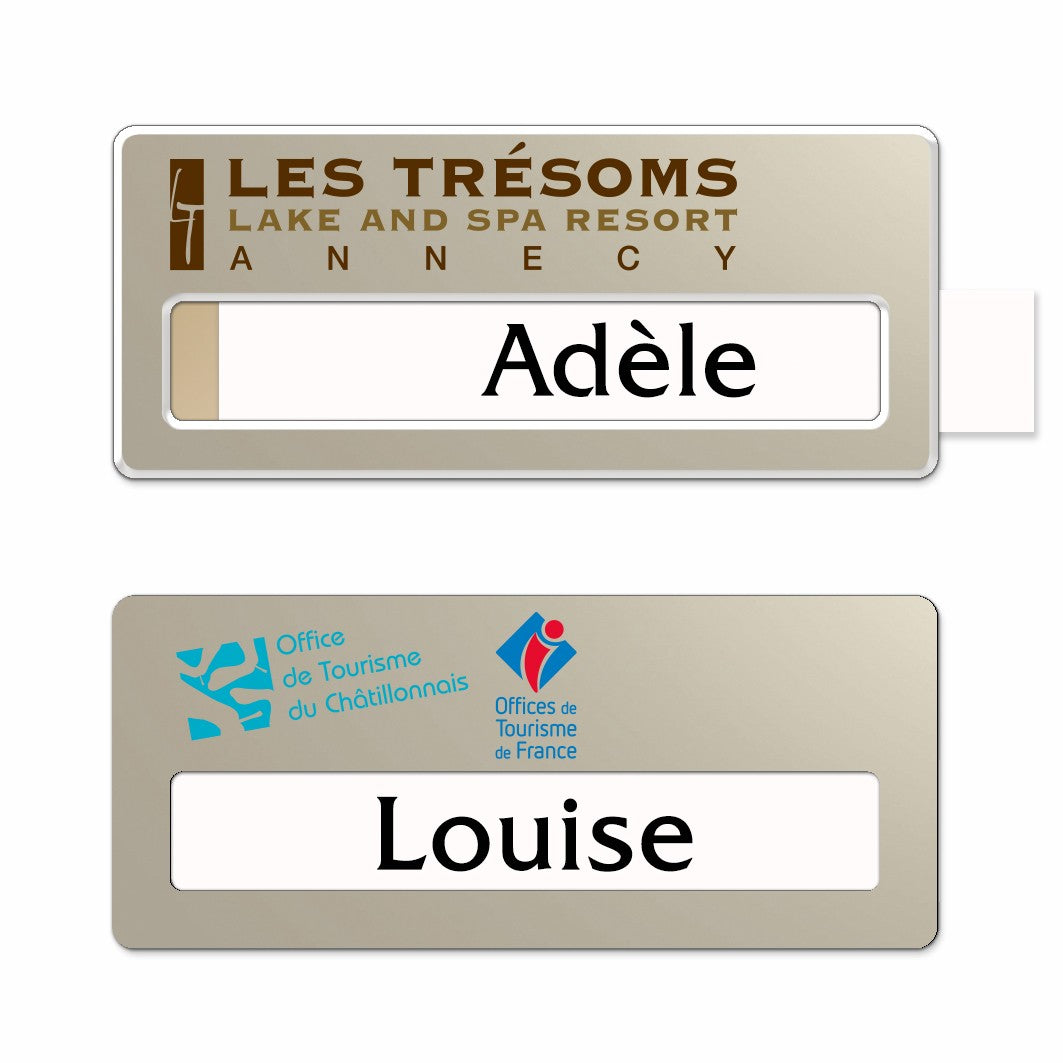 Badge aluminium Champagne à insert - Simple Ligne - 7 x 3 cm