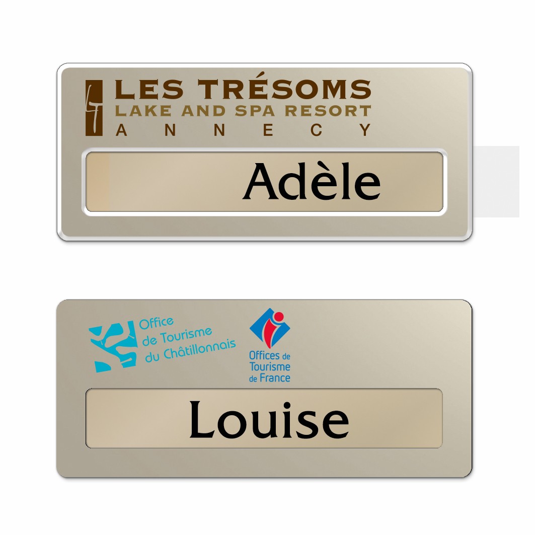 Badge aluminium Champagne à insert - Simple Ligne - 7 x 3 cm