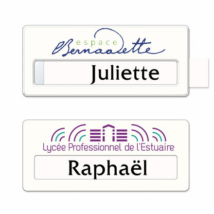 Badge aluminium Laqué Blanc à insert - Simple Ligne - 7 x 3 cm