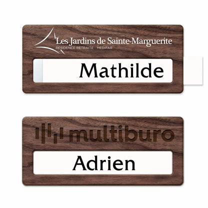 Badge en Bois de Noyer à insert - Simple Ligne - 7 x 3 cm