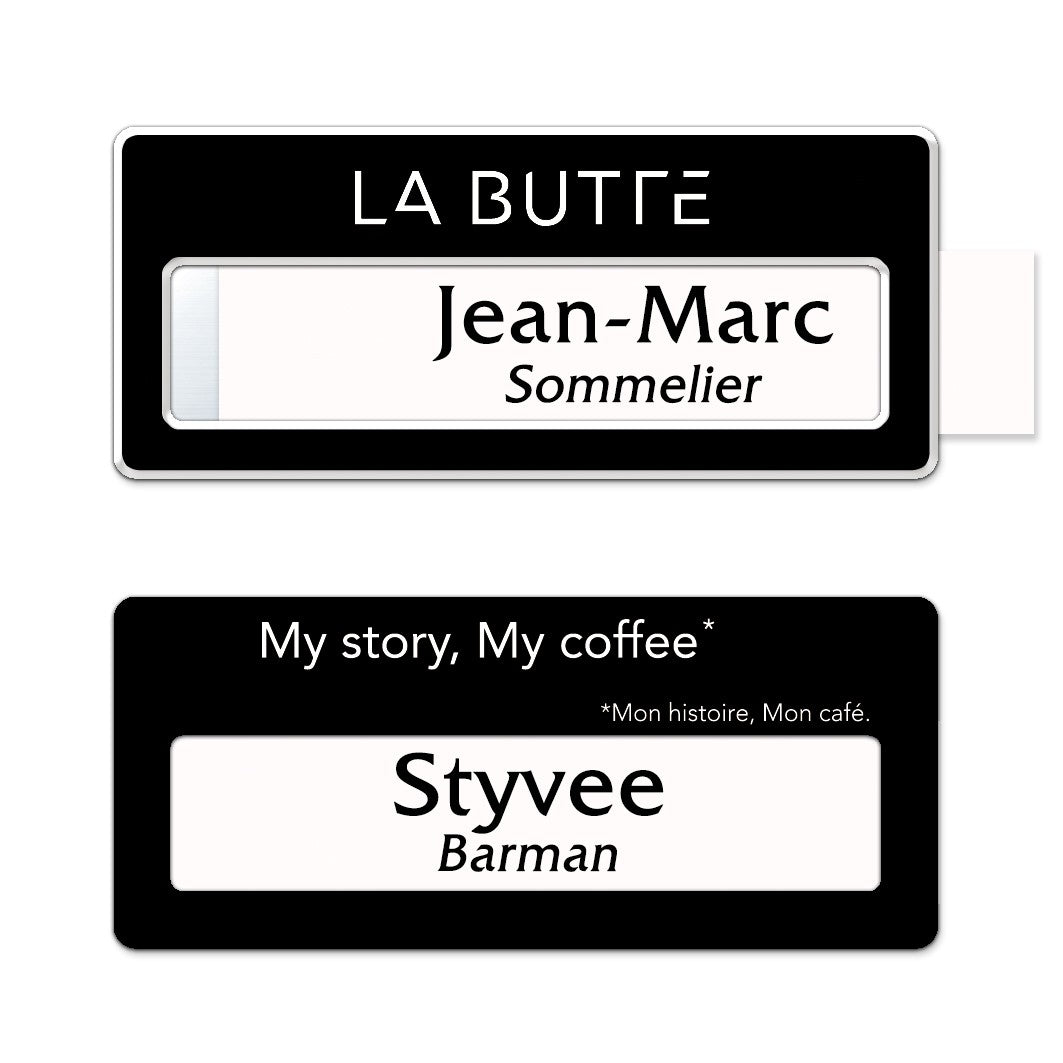 Badge aluminium Laqué Noir à insert - Double Lignes - 7 x 3 cm