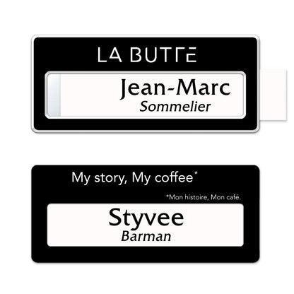 Badge aluminium Laqué Noir à insert - Double Lignes - 7 x 3 cm