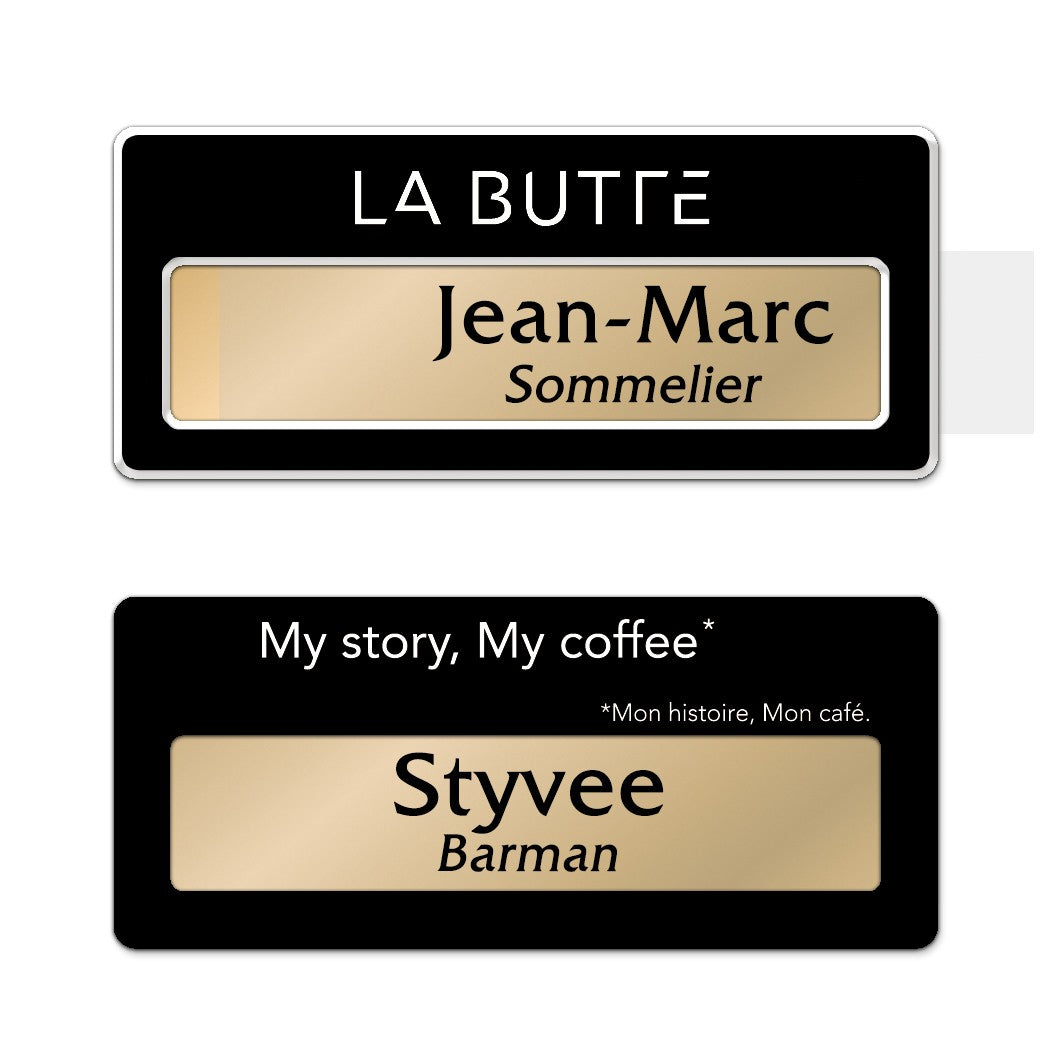 Badge aluminium Laqué Noir à insert - Double Lignes - 7 x 3 cm