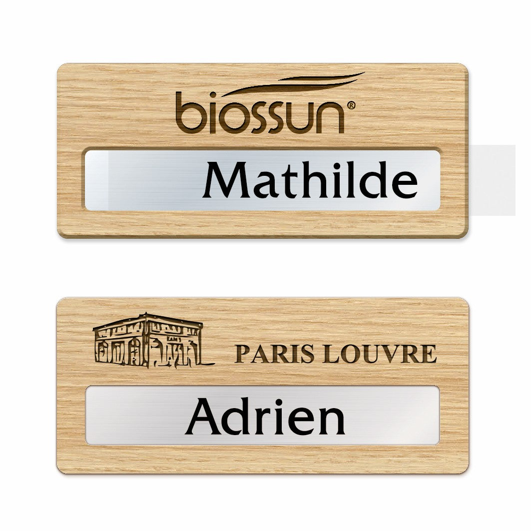 Badge en Bois de Chêne à insert - Simple Ligne - 7 x 3 cm