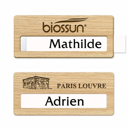 Badge en Bois de Chêne à insert - Simple Ligne - 7 x 3 cm