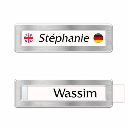 Badge aluminium argent Brossé à insert - Simple Ligne - 6,9 x 2 cm