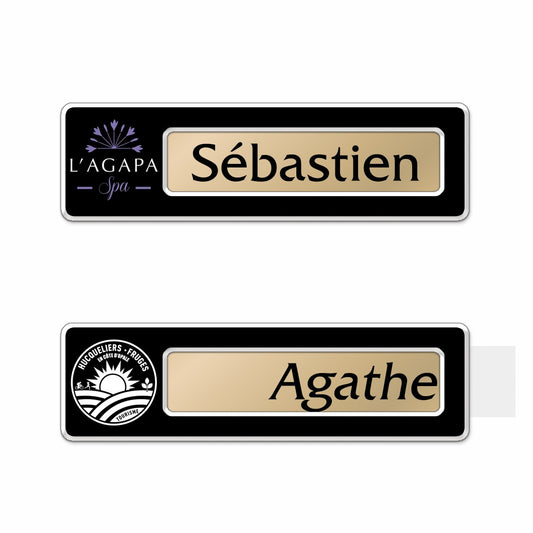 Badge aluminium Laqué Noir à insert - Simple Ligne - 6,9 x 2 cm