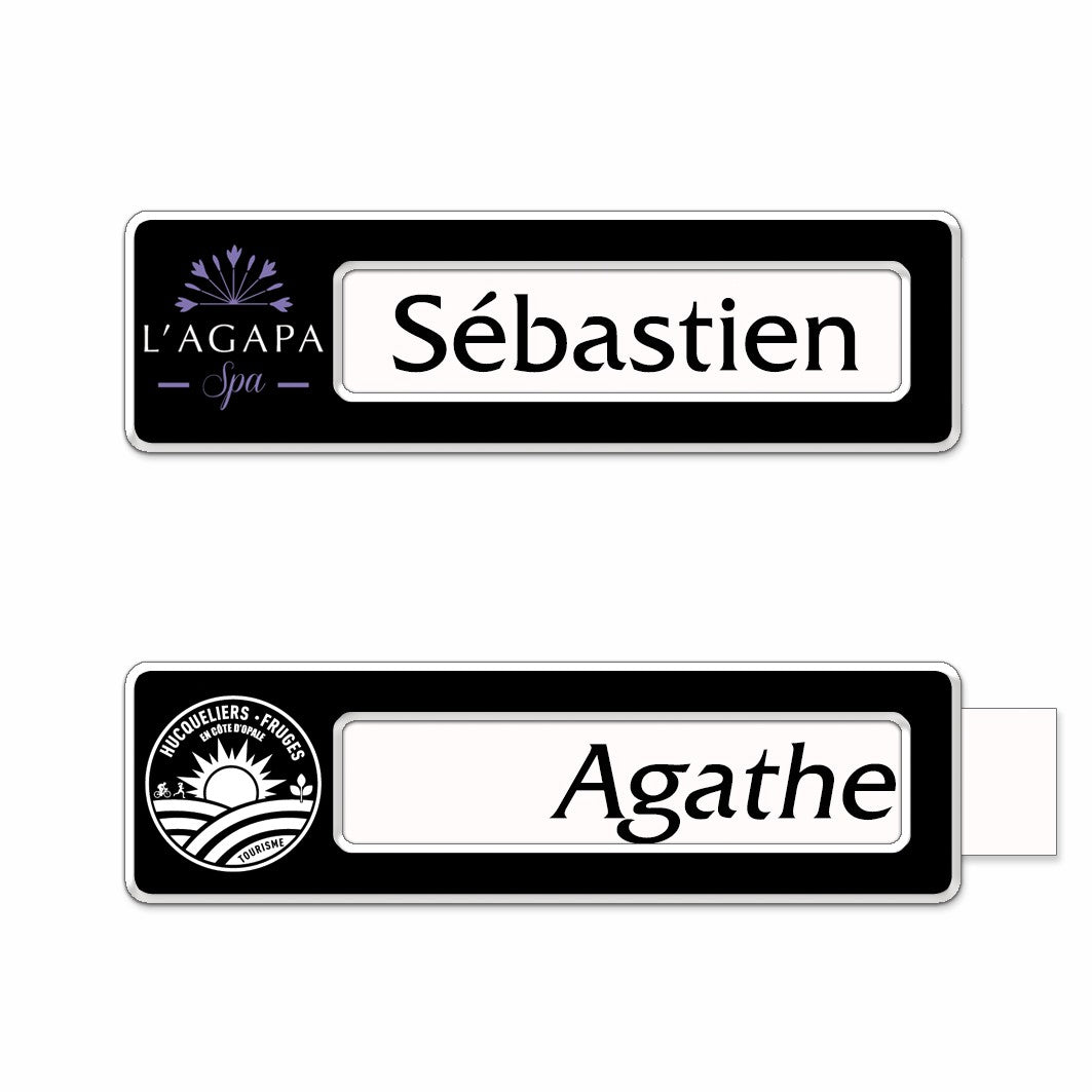 Badge aluminium Laqué Noir à insert - Simple Ligne - 6,9 x 2 cm