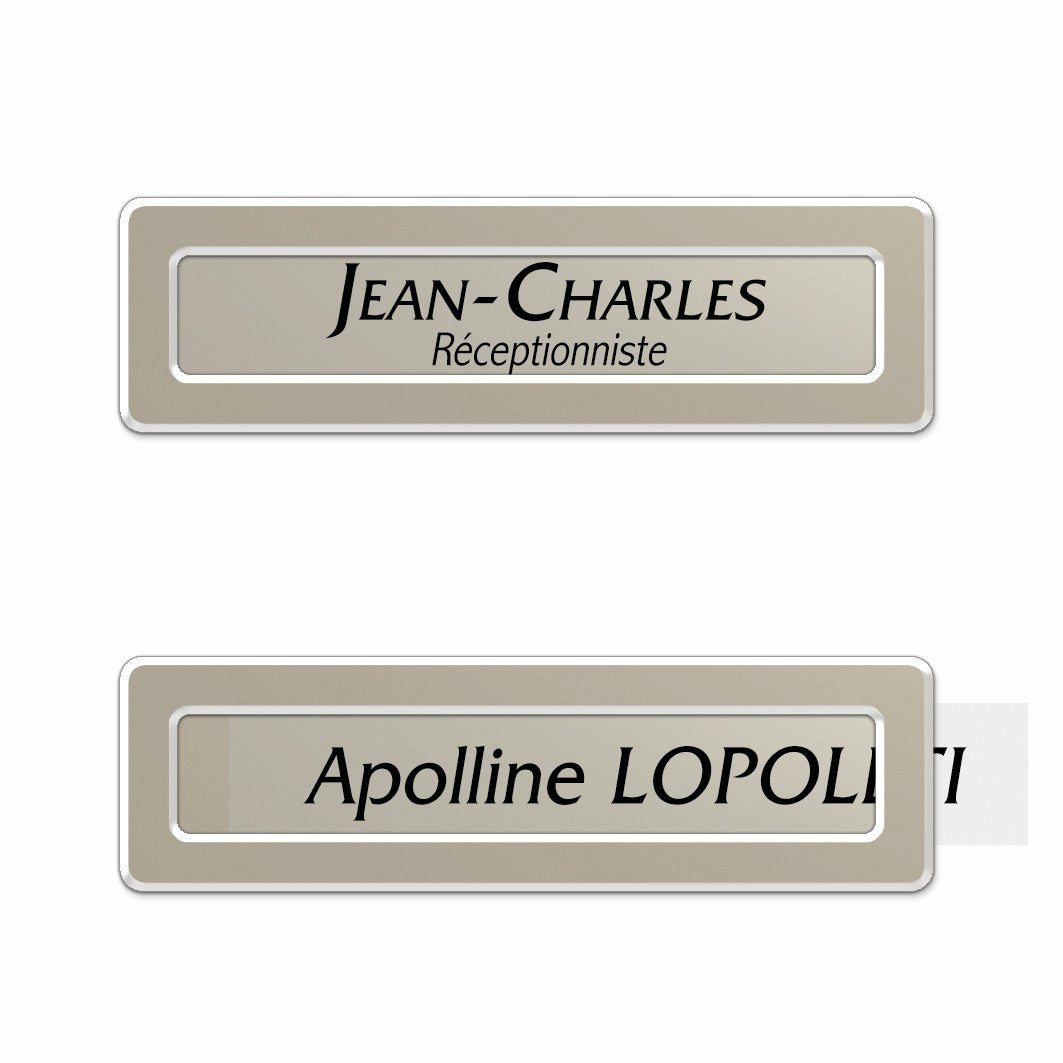 Badge aluminium Champagne à insert - Simple Ligne - 6,9 x 2 cm