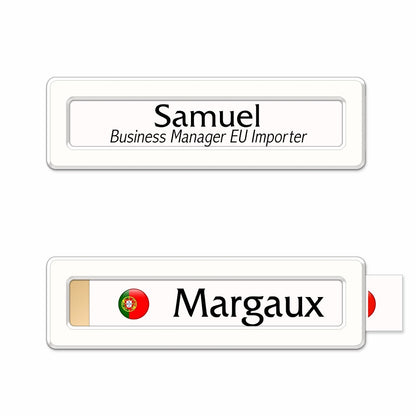 Badge aluminium Laqué Blanc à insert - Simple Ligne - 6,9 x 2 cm