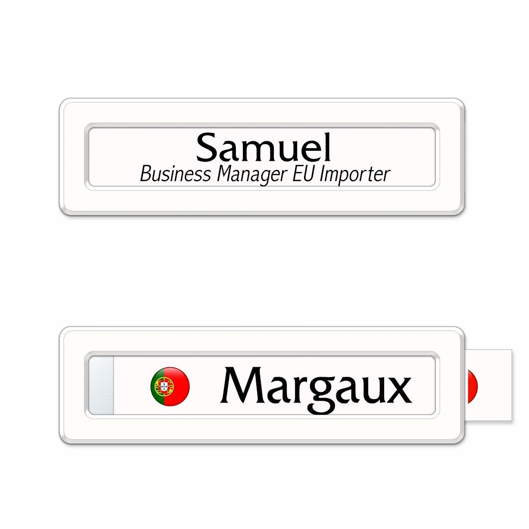 Badge aluminium Laqué Blanc à insert - Simple Ligne - 6,9 x 2 cm