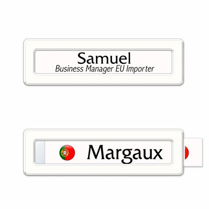 Badge aluminium Laqué Blanc à insert - Simple Ligne - 6,9 x 2 cm