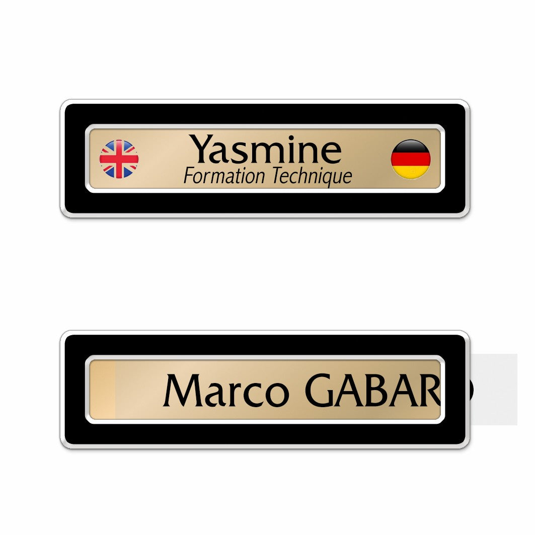 Badge aluminium Laqué Noir à insert - Simple Ligne - 6,9 x 2 cm