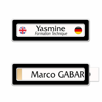 Badge aluminium Laqué Noir à insert - Simple Ligne - 6,9 x 2 cm