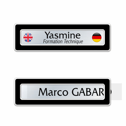 Badge aluminium Laqué Noir à insert - Simple Ligne - 6,9 x 2 cm